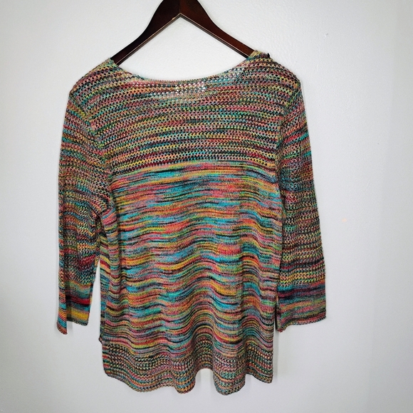 Studio JPR Rainbow Knit Top Womens Large Y2K Colorful Sheer Artsy Casual - Picture 4 of 10